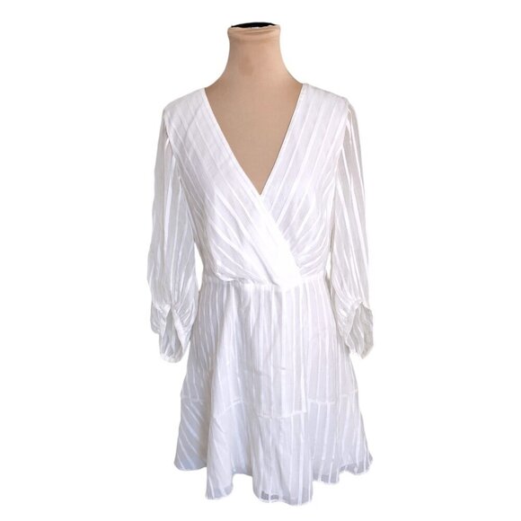 Club Monaco White Stiped Long Sleeve Mini Dress Sz 4 - Picture 5 of 12